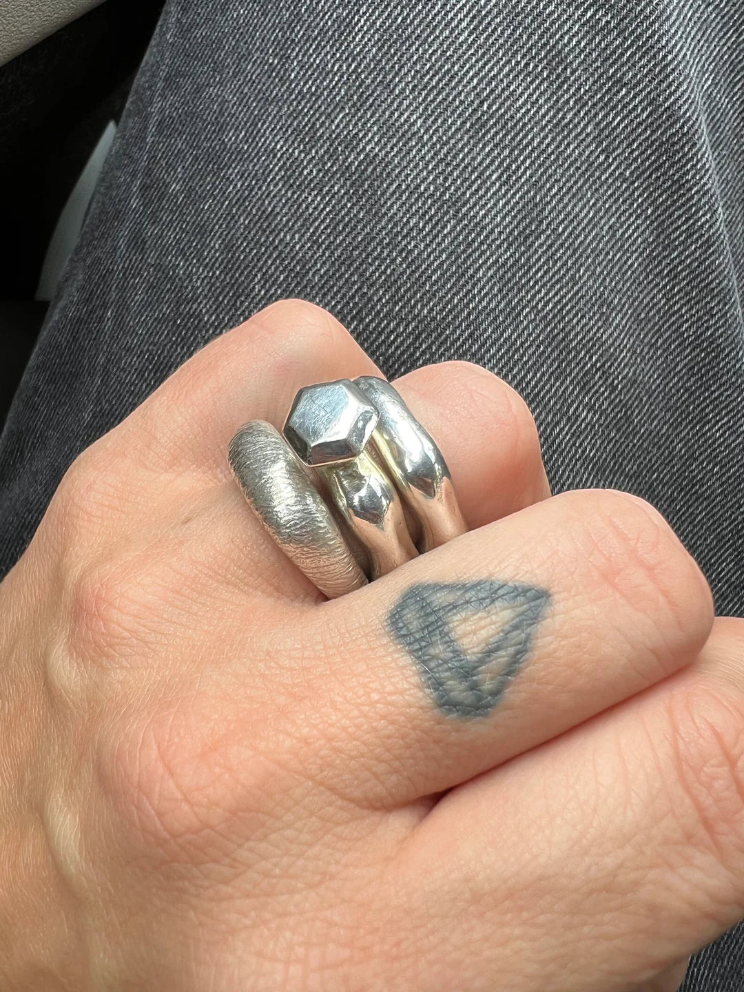 SILVER SET OF 3 RINGS WITH DIAMOND