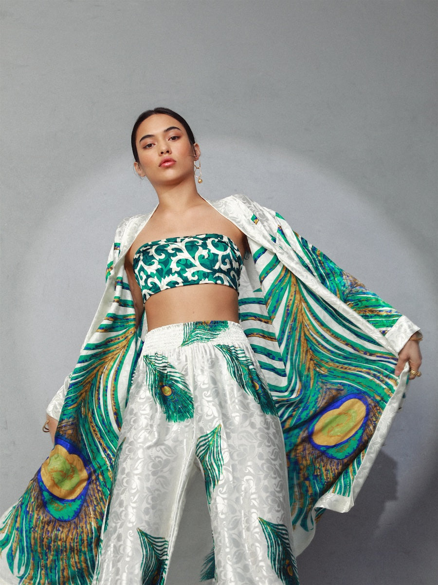 WHITE ROYAL PEACOCK FLARED TROUSERS