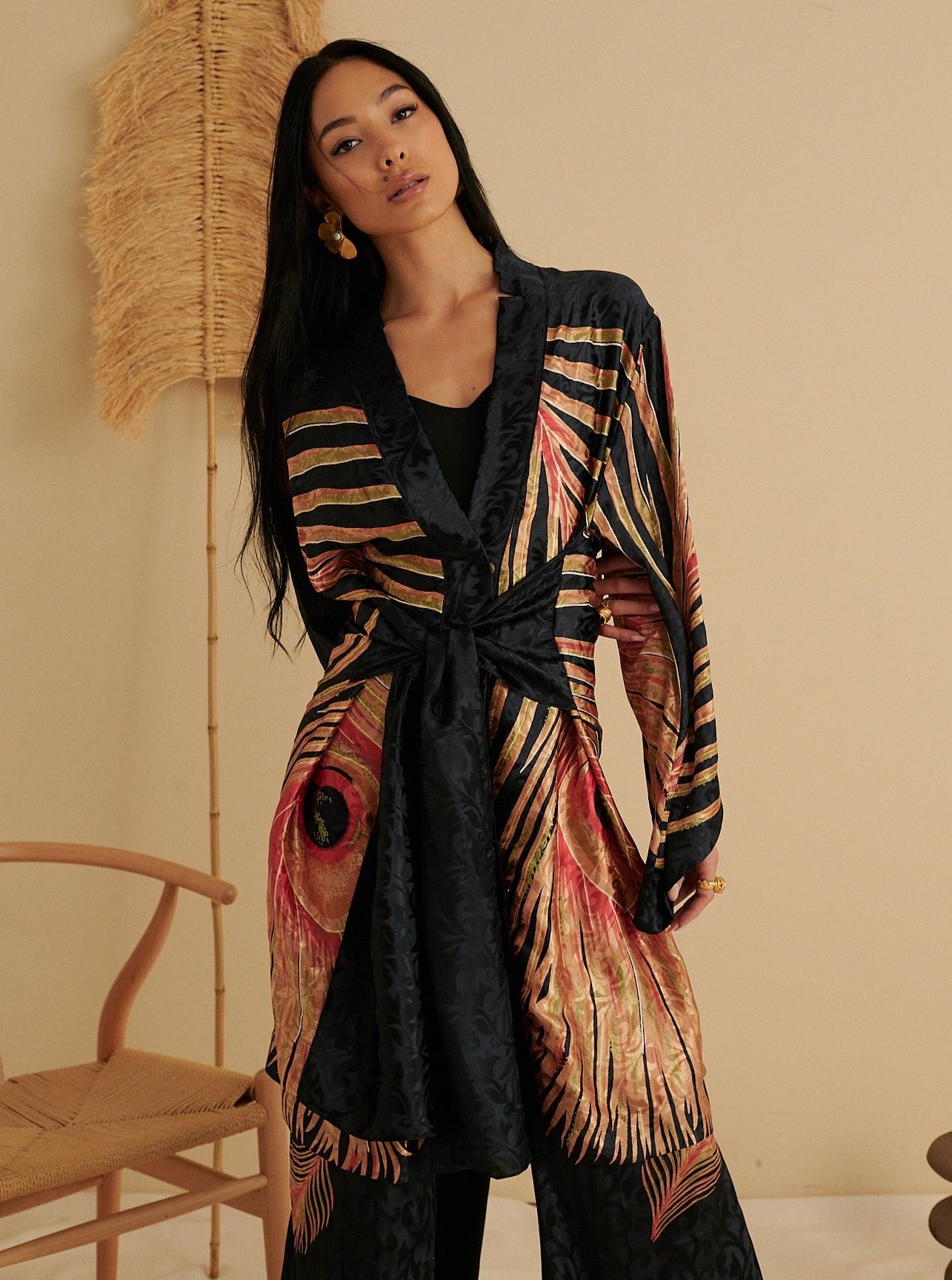 BLACK ROYAL PEACOCK KIMONO