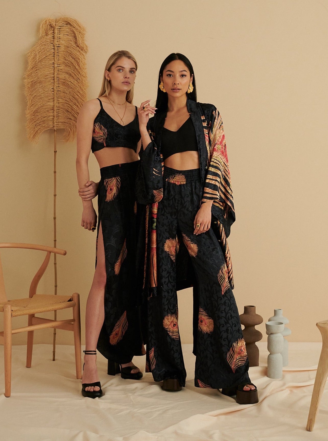 BLACK ROYAL PEACOCK FLARED TROUSERS