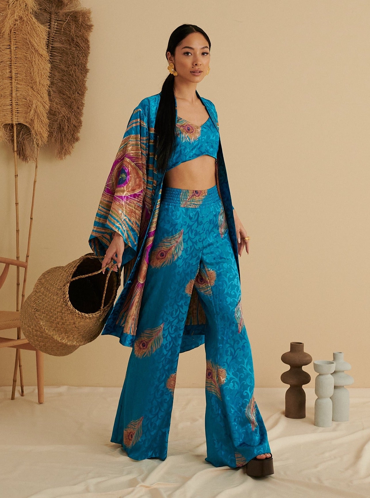 TURQUOISE ROYAL PEACOCK FLARED TROUSERS