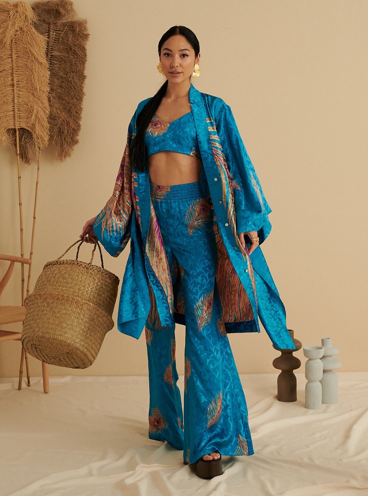 TURQUOISE ROYAL PEACOCK FLARED TROUSERS