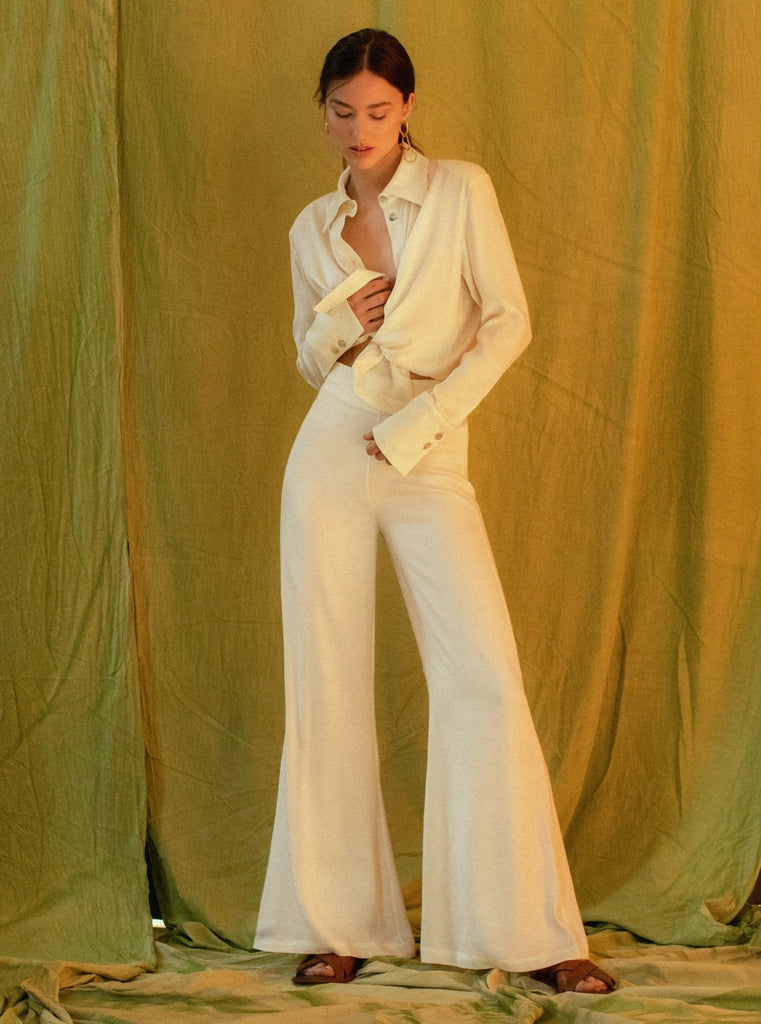 WHITE DOVE FLARED TROUSERS