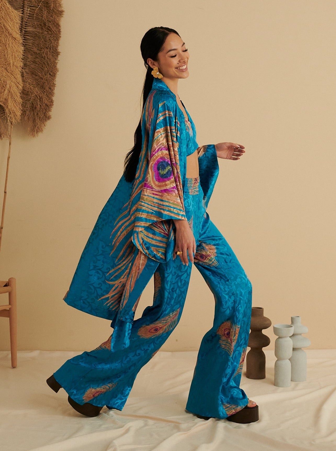 PANTALON ÉVASÉ TURQUOISE ROYAL PEACOCK